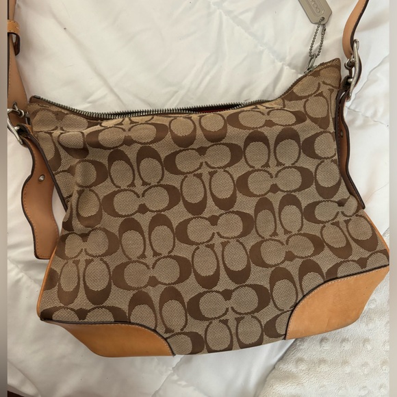COACH MONOGRAM CANVAS AND LEATHER TRIM BAG VINTAGE - Picture 1 of 5